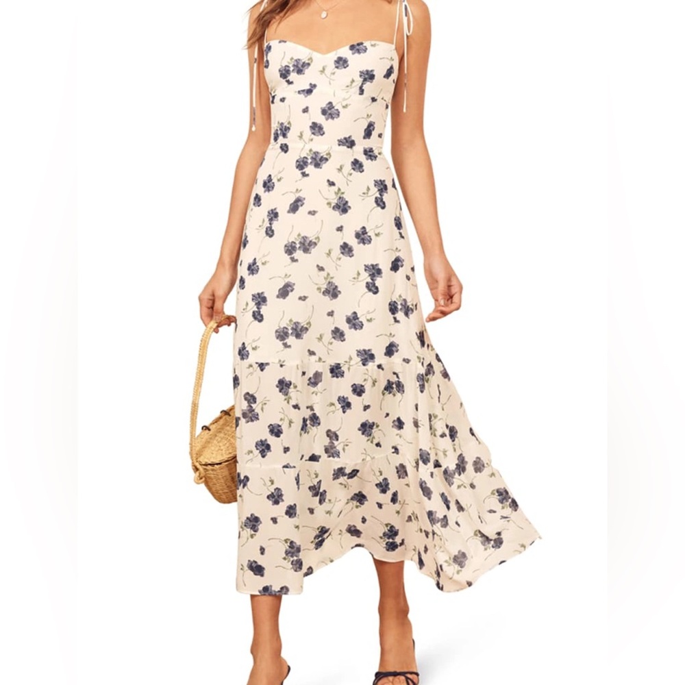 Reformation Emmie Floral Dress In Bluberries size 10 - Picture 2 of 11